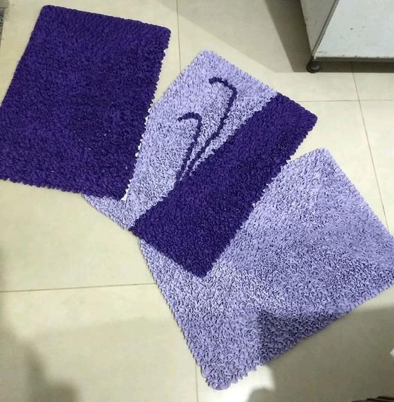 3 Tapetes Frufru Lilás e Roxo Antiderrapante