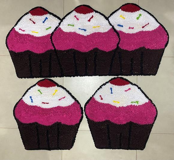 Jogo Cozinha Cupcake Rosa em Frufru Antiderrapante