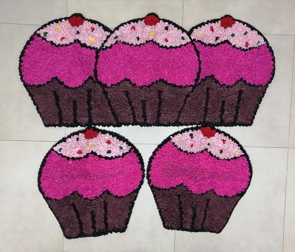 Jogo Cozinha Cupcake Rosa em Frufru Antiderrapante