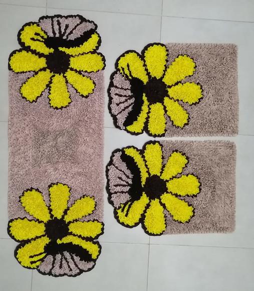 Jogo Cozinha Flor Amarela em Frufru Antiderrapante