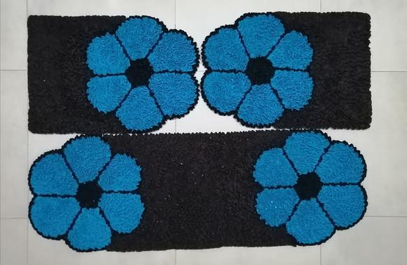 Jogo de Cozinha Flor Azul Frufru Antiderrapante