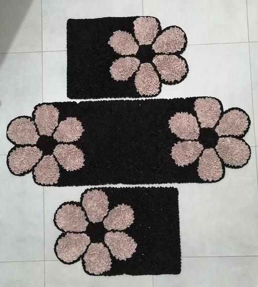 Jogo de Cozinha Flor Bege Frufru Antiderrapante