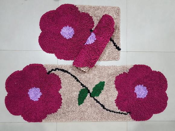 Jogo de Cozinha Flor Rosa em Frufru Antiderrapante