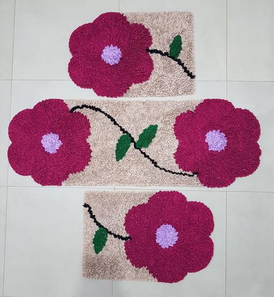 Jogo de Cozinha Flor Rosa em Frufru Antiderrapante