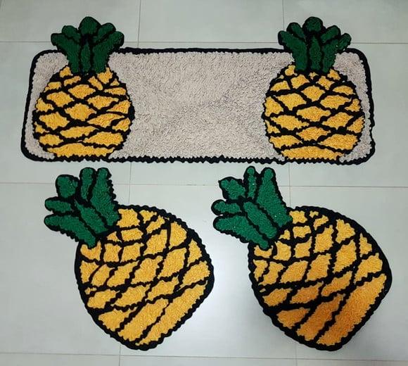 Jogo de Tapetes de Abacaxi em Frufru Antiderrapante