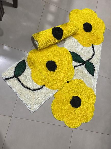 Jogo de Tapetes Frufru Flor Antiderrapante