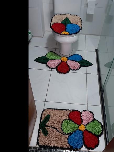 Jogo de Tapetes Frufru Flor Colorida Antiderrapante