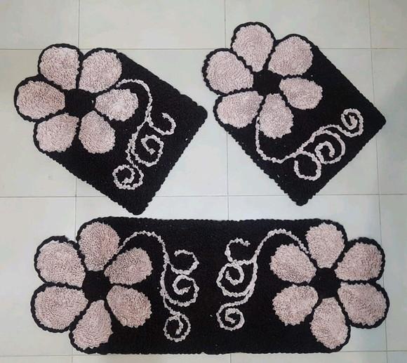 Jogo Tapetes de Flor Bege Frufru Antiderrapante