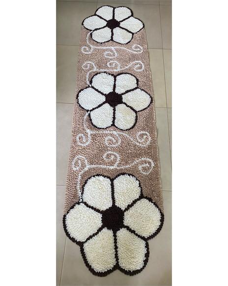 Passadeira Frufru Flor Creme 2m x 0,50cm Antiderrapante