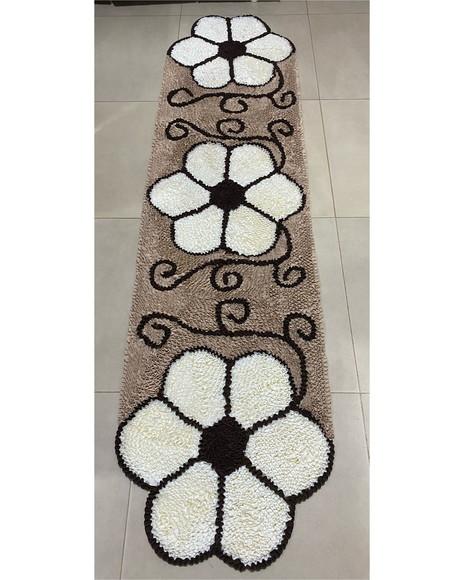 Passadeira Frufru Flor Creme 2m x 50cm Antiderrapante