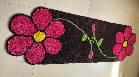Passadeira Frufru Flor Rosa Pink 2m x 60cm Antiderrapante