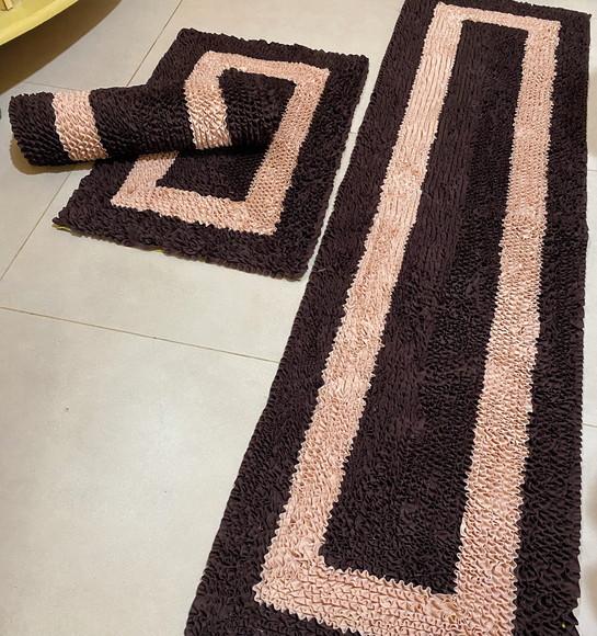 Tapete Frufru Marrom e Bege 1m50cm Antiderrapante