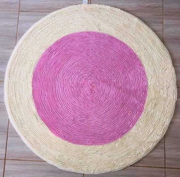 Tapete Frufru Sala 1m Creme e Rosa Antiderrapante