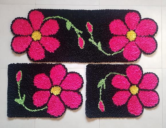 Tapetes de Flor Rosa em Frufru Antiderrapante