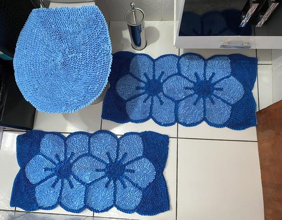 Tapetes Frufru Banheiro Azul Antiderrapante