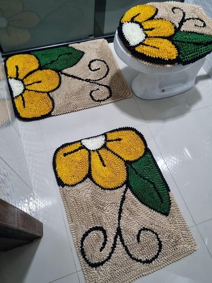 Tapetes Frufru Banheiro Flor Amarela Antiderrapante