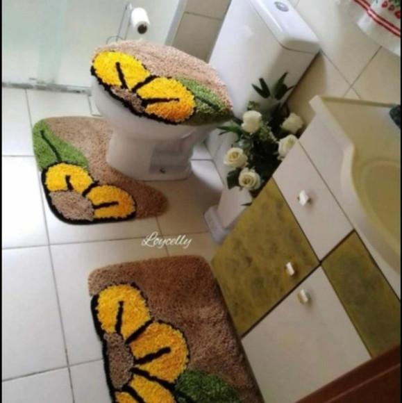 Tapetes Frufru Banheiro Flor Amarela Antiderrapante