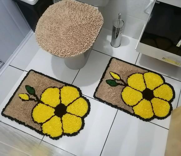 Tapetes Frufru Banheiro Flor Amarela Antiderrapante