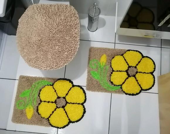 Tapetes Frufru Banheiro Flor Amarela Antiderrapante