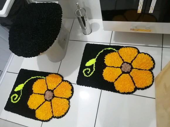 Tapetes Frufru Banheiro Flor Amarela Antiderrapante