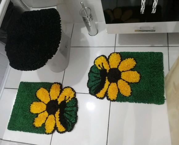 Tapetes Frufru Banheiro Flor Amarela Antiderrapante