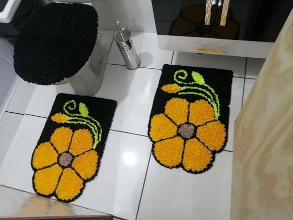 Tapetes Frufru Banheiro Flor Amarela Antiderrapante