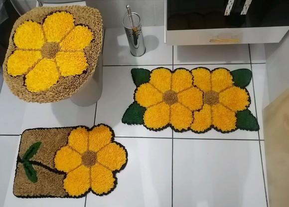 Tapetes Frufru Banheiro Flor Amarela Antiderrapante