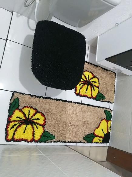 Tapetes Frufru Banheiro Flor Amarela Antiderrapante