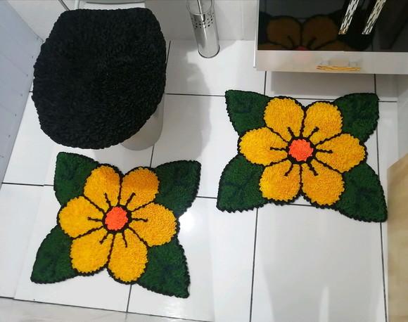 Tapetes Frufru Banheiro Flor Amarela Antiderrapante