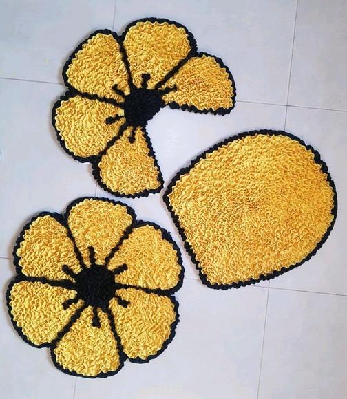 Tapetes Frufru Banheiro Flor Amarela Antiderrapante