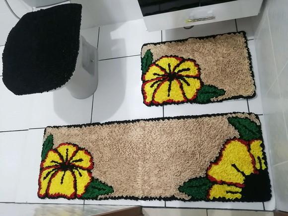 Tapetes Frufru Banheiro Flor Amarela Antiderrapante