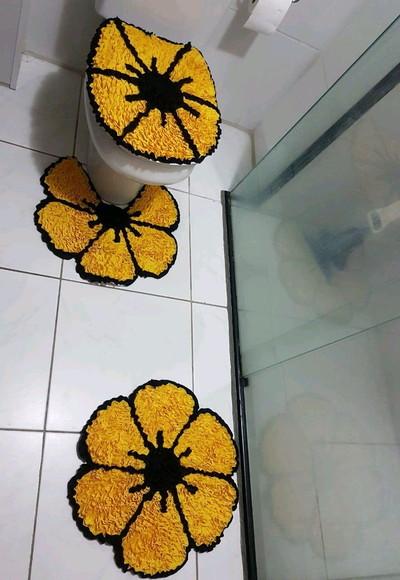 Tapetes Frufru Banheiro Flor Amarela Antiderrapante