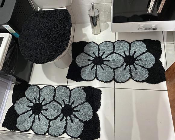 Tapetes Frufru Banheiro Flor Cinza Antiderrapante