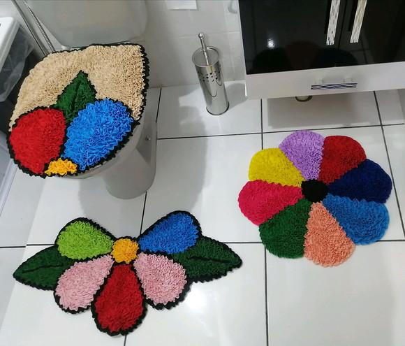 Tapetes Frufru Banheiro Flor Colorida Antiderrapante