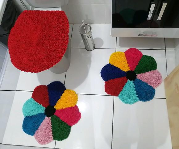 Tapetes Frufru Banheiro Flor Colorida Antiderrapante