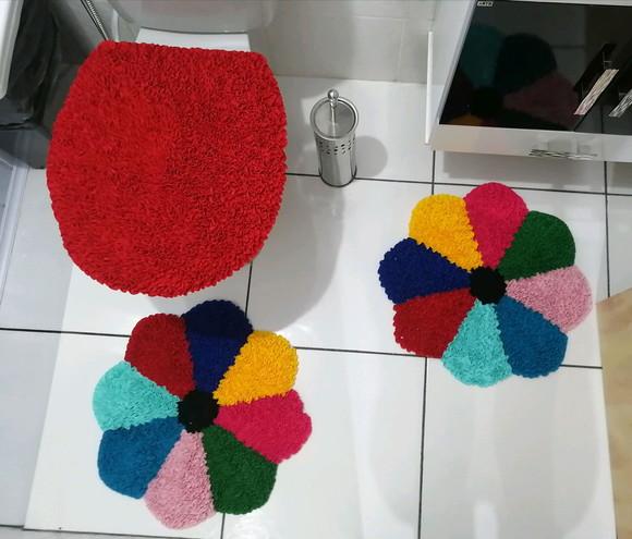 Tapetes Frufru Banheiro Flor Colorida Antiderrapante