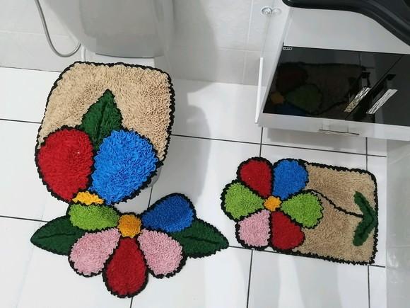 Tapetes Frufru Banheiro Flor Colorida Antiderrapante
