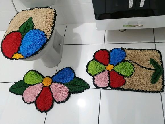 Tapetes Frufru Banheiro Flor Colorida Antiderrapante