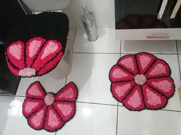 Tapetes Frufru Banheiro Flor Rosa Antiderrapante