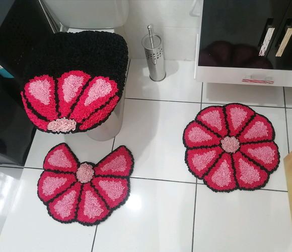 Tapetes Frufru Banheiro Flor Rosa Antiderrapante