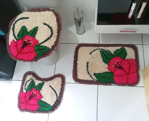 Tapetes Frufru Banheiro Flor Rosa Antiderrapante