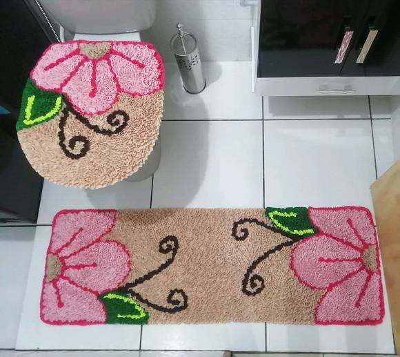 Tapetes Frufru Banheiro Flor Rosa Antiderrapante