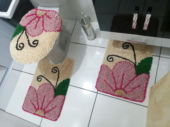 Tapetes Frufru Banheiro Flor Rosa Antiderrapante