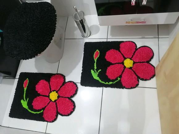 Tapetes Frufru Banheiro Flor Rosa Antiderrapante