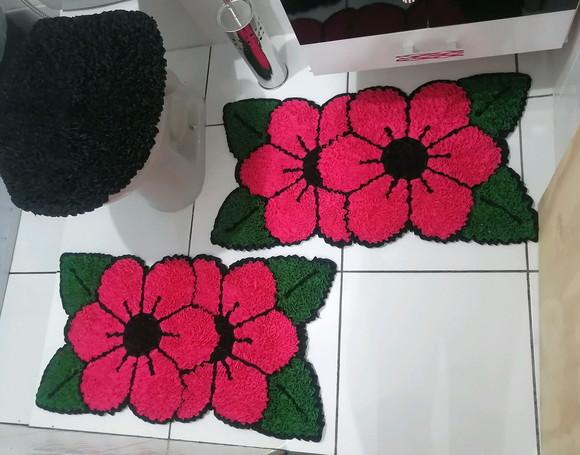 Tapetes Frufru Banheiro Flor Rosa Antiderrapante