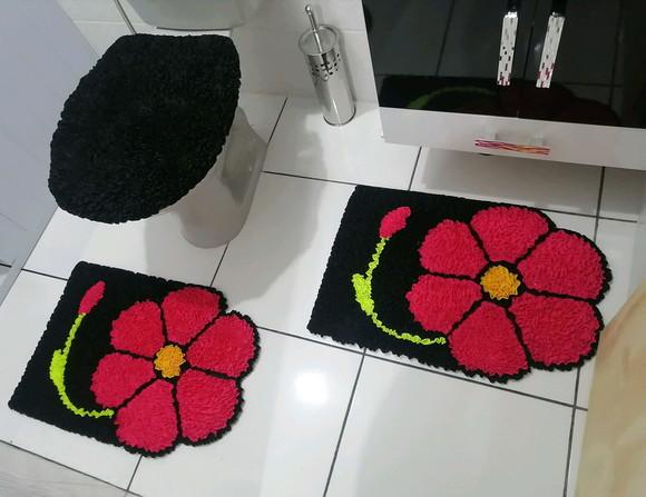 Tapetes Frufru Banheiro Flor Rosa Antiderrapante
