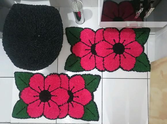 Tapetes Frufru Banheiro Flor Rosa Antiderrapante