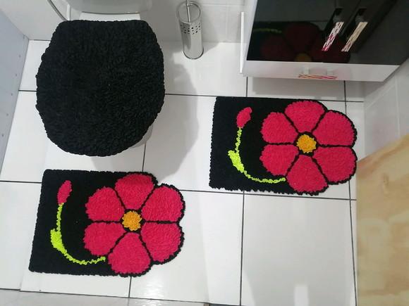 Tapetes Frufru Banheiro Flor Rosa Antiderrapante