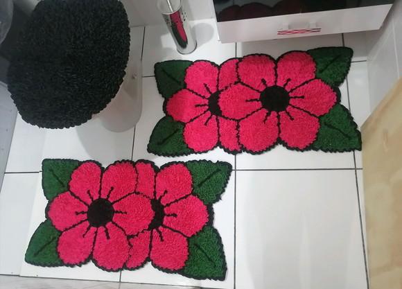 Tapetes Frufru Banheiro Flor Rosa Antiderrapante