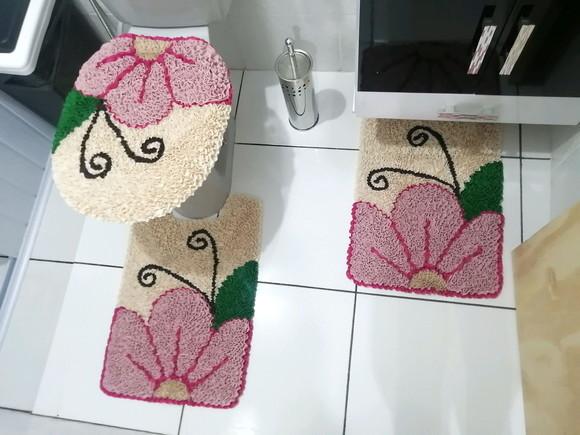 Tapetes Frufru Banheiro Flor Rosa Antiderrapante